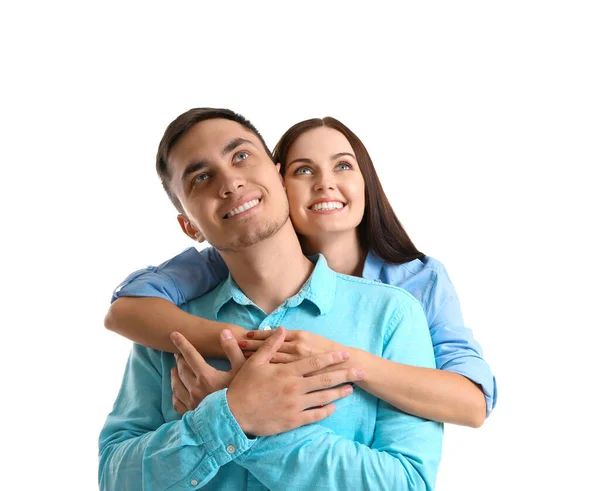 Happy Couple Hugging White Background Stock Image