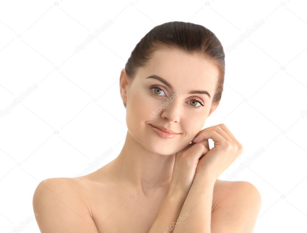 Portrait of beautiful girl on light background