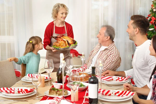 Happy Family Having Christmas Dinner Living Room — Stock Photo, Image
