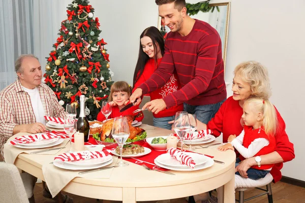 Happy Family Having Christmas Dinner Living Room — Stock Photo, Image