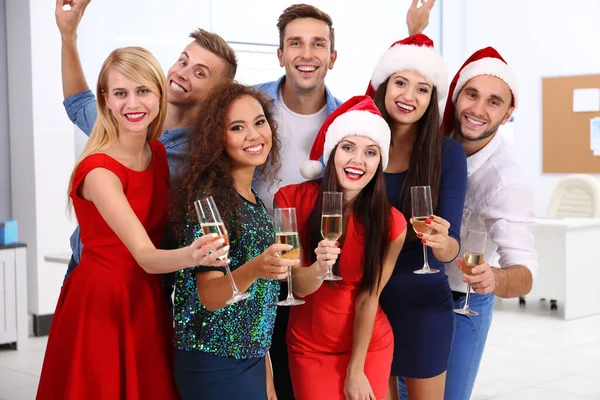 Young People Glasses Champagne Celebrating Christmas Corporate Party Office — Stock Photo, Image