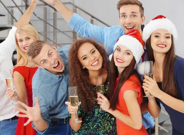 Young People Glasses Champagne Celebrating Christmas Corporate Party Office — Stock Photo, Image