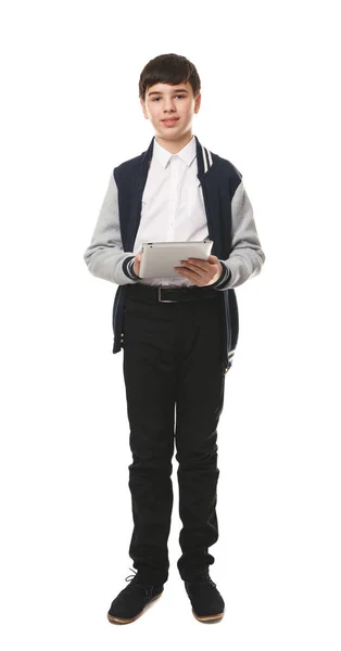 可愛いです男の子で学校制服上の白い背景 — ストック写真