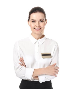 Beyaz arka planda kadın resepsiyonist