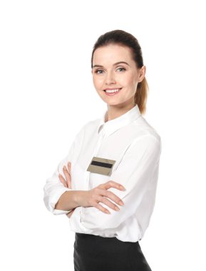 Beyaz arka planda kadın resepsiyonist