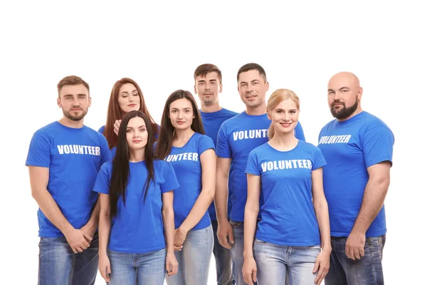 Grupo Jóvenes Voluntarios Sobre Fondo Blanco — Foto de Stock