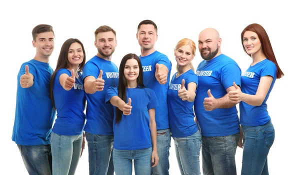 Young Volunteers Showing Thumbs White Background — Stock Photo, Image