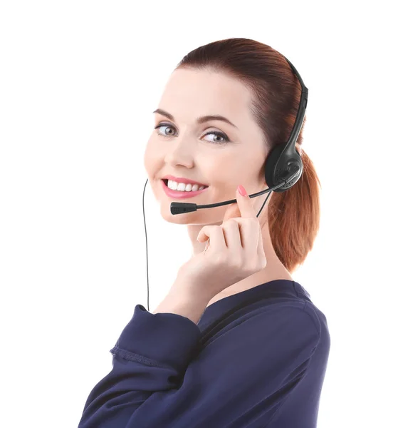 Young Woman Headset White Background — Stock Photo, Image