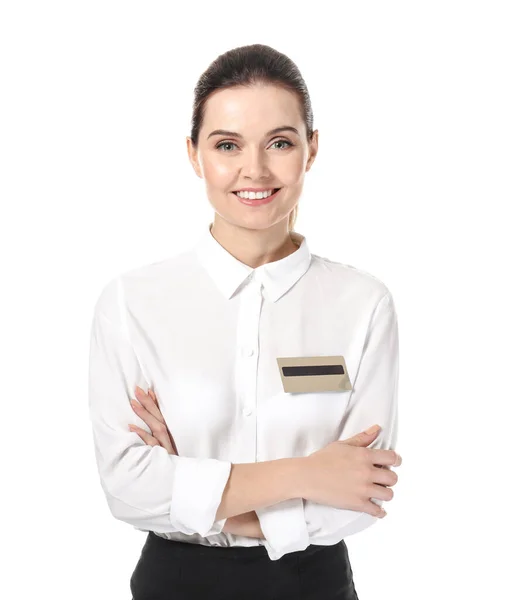 Female Receptionist White Background — Stock Photo, Image