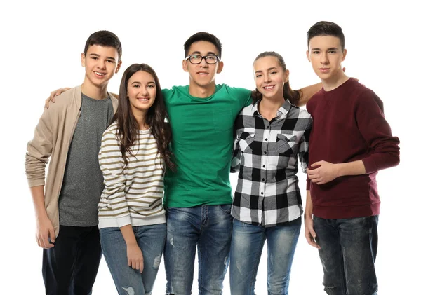 Группа Подростков Белом Фоне — стоковое фото