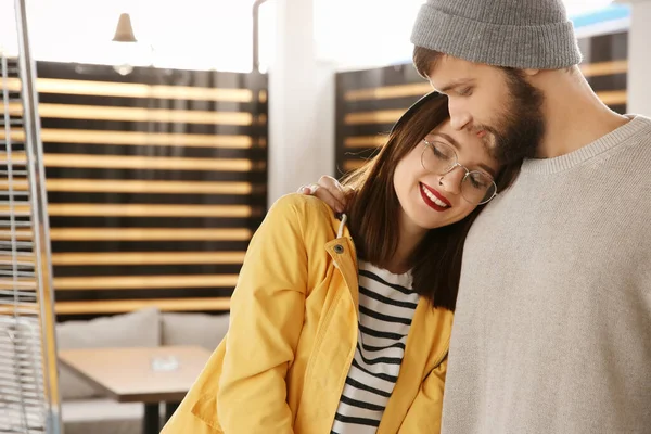 Trendy Hipster Couple Together Modern Cafe — Stock Photo, Image