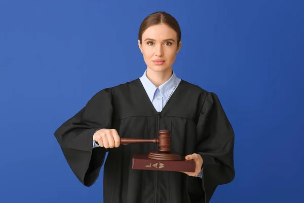 Female Judge Gavel Color Background — Stock Photo, Image