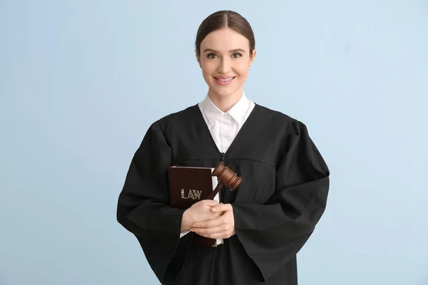 Female Judge Book Light Background — Stock Photo, Image