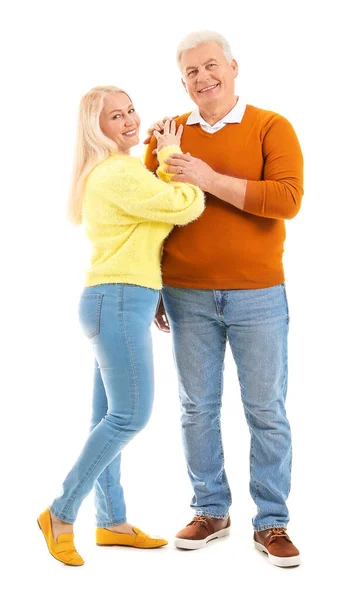 Retrato Feliz Casal Idosos Fundo Branco — Fotografia de Stock