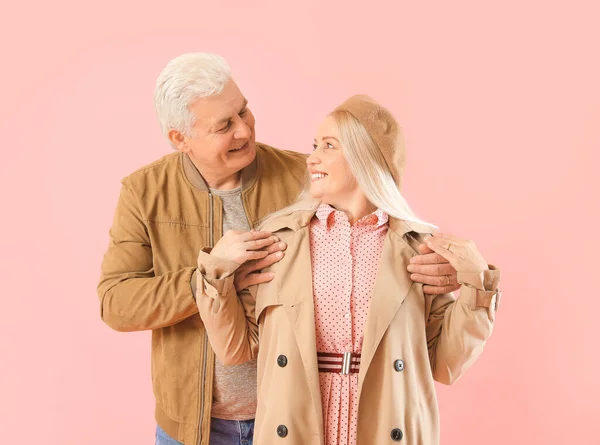 Portrait Happy Elderly Couple Color Background — Stock Photo, Image