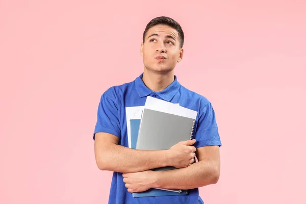 Retrato Estudante Sexo Masculino Sobre Fundo Cor — Fotografia de Stock