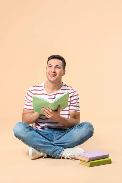 Male Student Studying Color Background — Stock Photo, Image