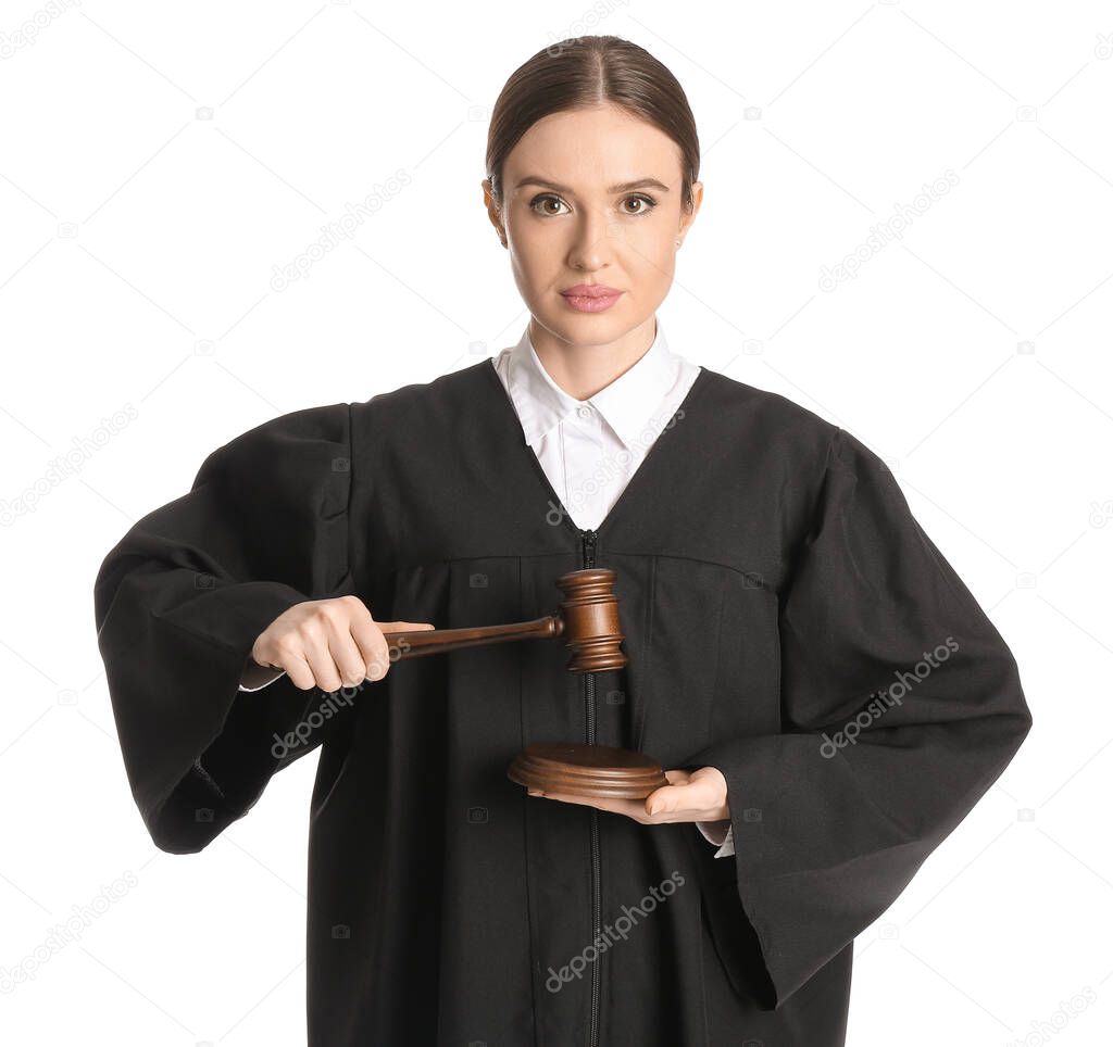 Female judge on white background