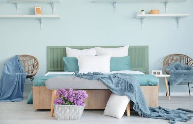 Stylish interior of modern bedroom clipart
