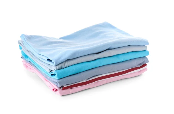 Stack Clean Clothes White Background — Stock Photo, Image