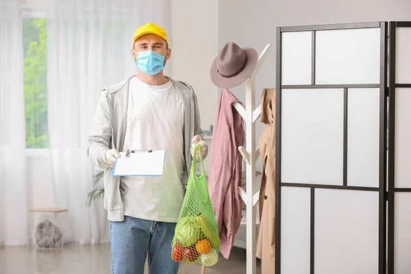 Courier Food Delivery Service Indoors Concept Epidemic — Stock Photo, Image