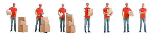 Set Handsome Delivery Men White Background — Stock Photo, Image