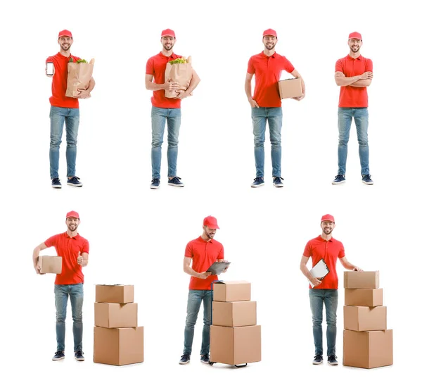 Set Handsome Delivery Men White Background — Stock Photo, Image