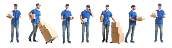 Set Handsome Delivery Men White Background — Stock Photo, Image