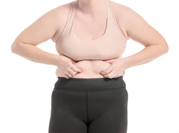 Frau Mit Übergewicht Auf Weißem Hintergrund — Stockfoto