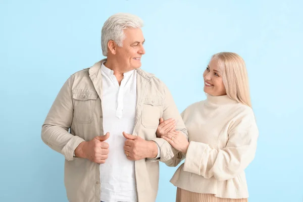 Portrait Happy Elderly Couple Color Background — Stock Photo, Image