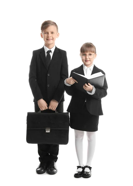 Portrait Little Secretaries White Background — Stock Photo, Image