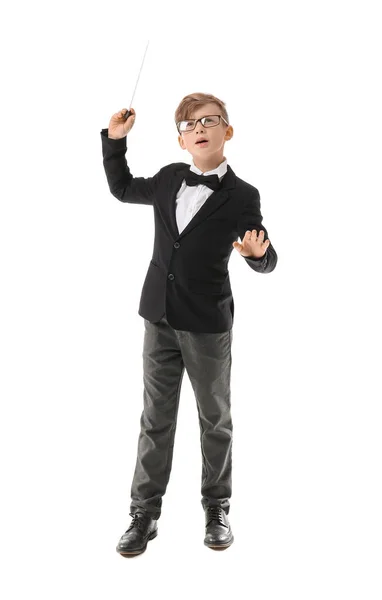 Little Conductor White Background — Stock Photo, Image