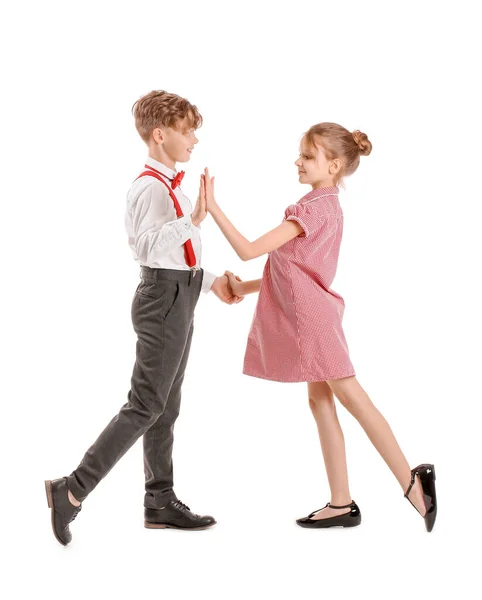 Cute Little Children Dancing White Background — Stock Photo, Image