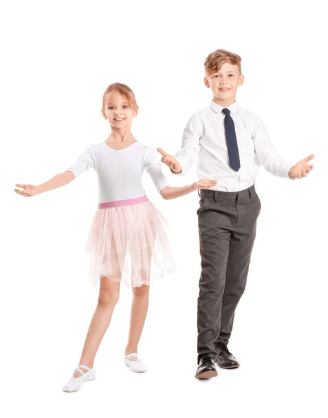 Söta Små Barn Dansar Mot Vit Bakgrund — Stockfoto