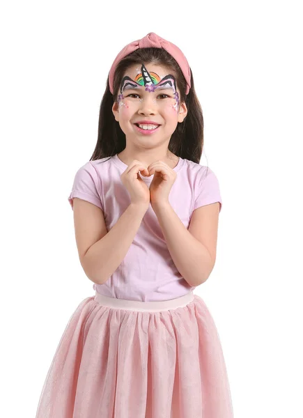 Funny Asian Girl Face Painting White Background — Stock Photo, Image