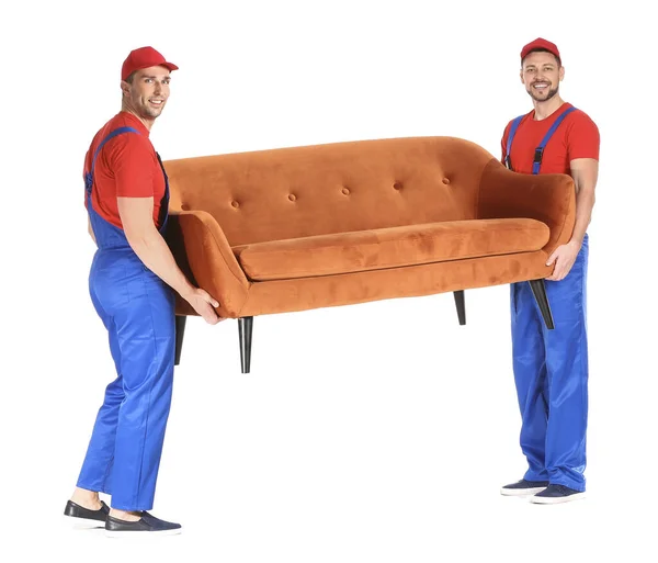 Loaders Carrying Furniture White Background — Stock Photo, Image