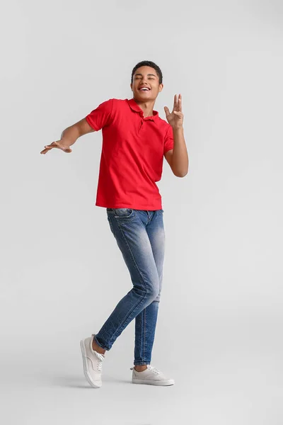 African American Teenager Dancing Light Background — Stock Photo, Image