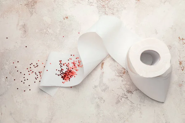 Toilet Paper Red Glitters Light Background Hemorrhoids Concept — Stock Photo, Image