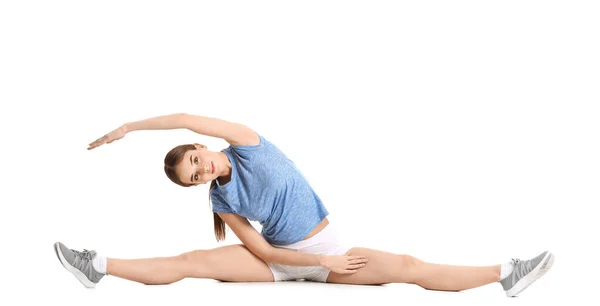 Sporty Young Woman Training White Background — Stock Photo, Image