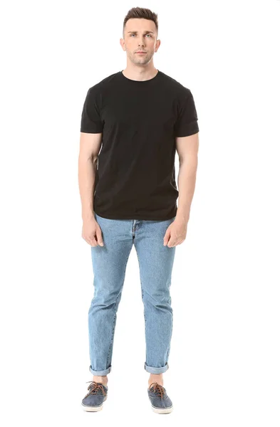 Man Snygg Shirt Vit Bakgrund — Stockfoto