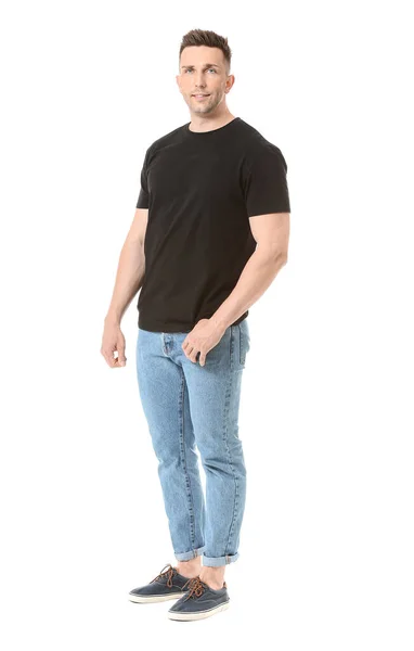 Man Snygg Shirt Vit Bakgrund — Stockfoto