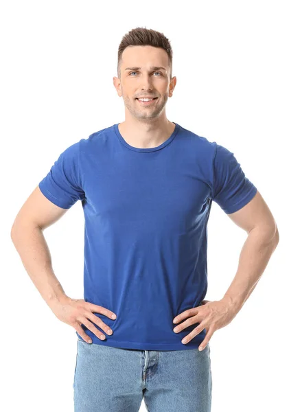 Hombre Elegante Camiseta Sobre Fondo Blanco — Foto de Stock