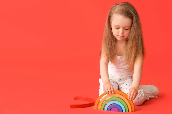 Little Girl Toy Color Background — Stock Photo, Image