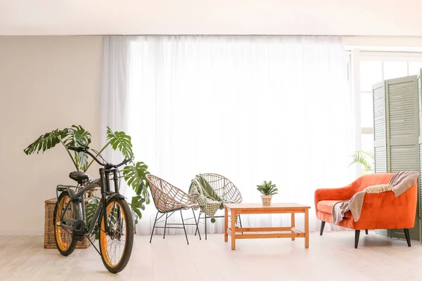 Intérieur Chambre Moderne Avec Vélo — Photo