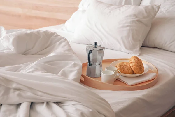 Tray Breakfast Big Bed — Stock Photo, Image