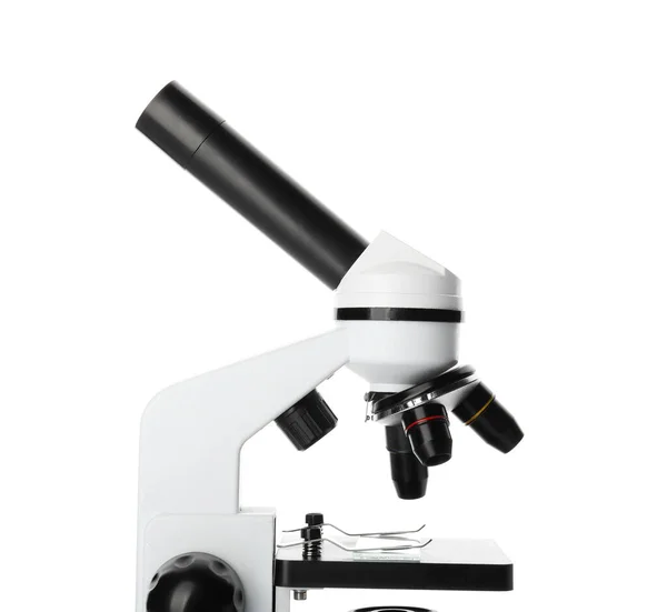 Microscópio Moderno Sobre Fundo Branco — Fotografia de Stock