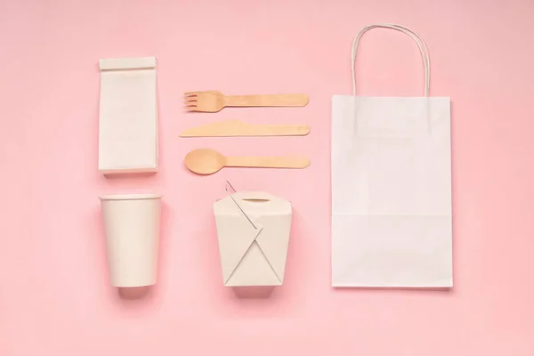 Recipientes Ecológicos Para Alimentos Bebidas Sobre Fondo Color — Foto de Stock