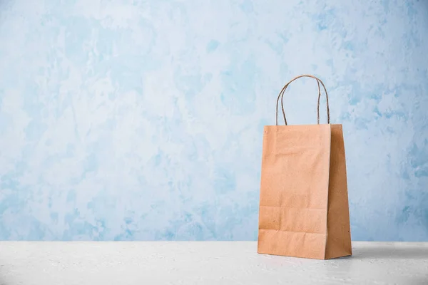 Paper Bag Table Light Background — Stock Photo, Image