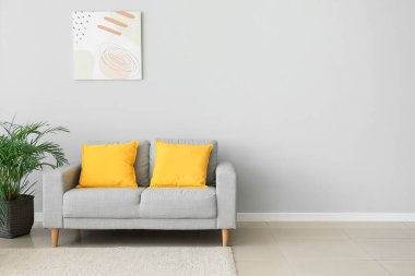 Rahat kanepesi olan modern bir oda.