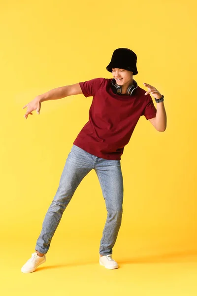 African American Teenager Dancing Color Background — Stock Photo, Image